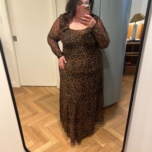 Leopard Print Long Sleeve Maxi Dress